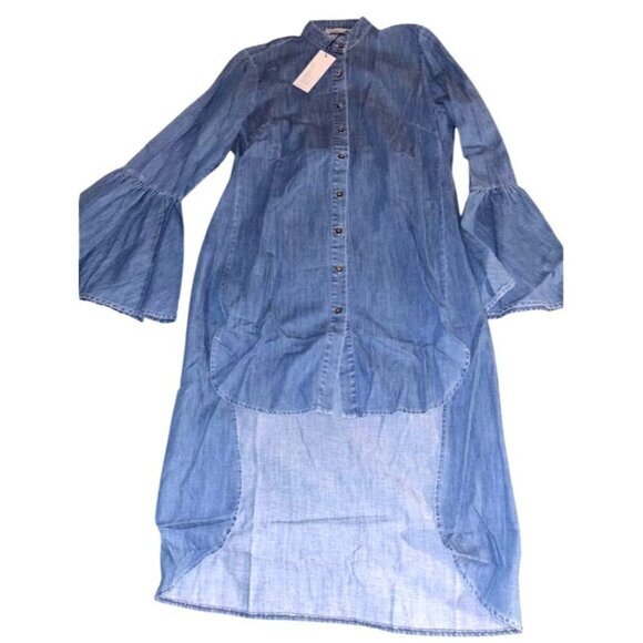 Harshman Dresses & Skirts - Odette Denim Shirt-Dress Flared Sleeves Eco Blue XS 100% Cotton Button-Up $322